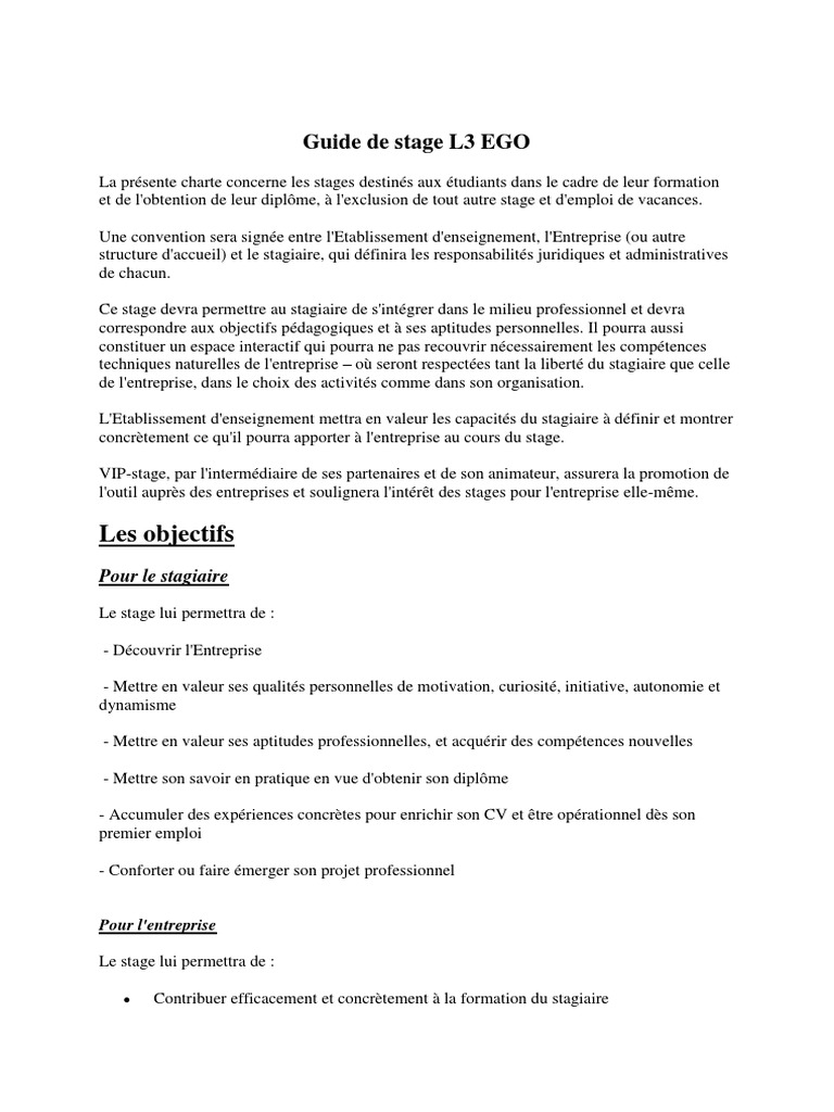 Guide de stage L3 EGO | PDF | Business | Enseignement