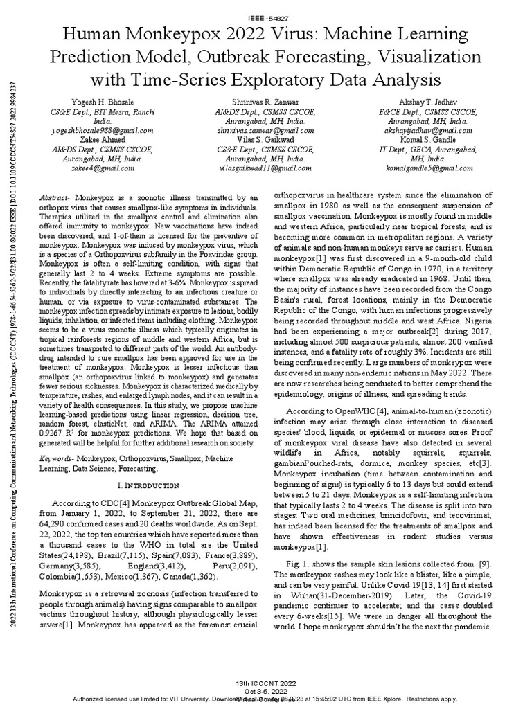 Human Monkeypox 2022 Virus Machine Learning Prediction Model Outbreak ...