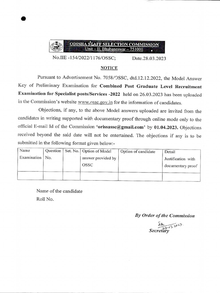 Model Answer Key For Odia Language PGS2022 0001 PDF