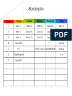 Stundenplan: Zeit Montag Dienstag Mittwoch Donnerstag Freitag