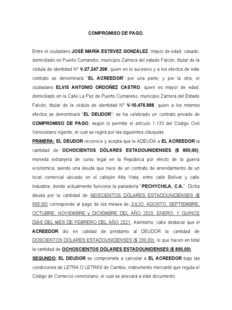 Compromiso de Pago. CON LETRA | PDF | Ciencias sociales | Derecho