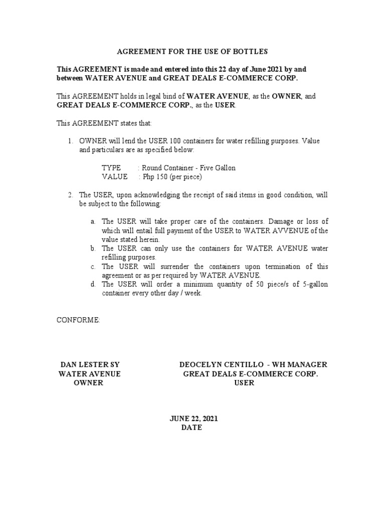 Container Lending Agreement | PDF