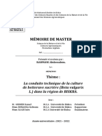 Mémoire de Master: La Conduite Technique de La Culture de Betterave Sucrière (Beta Vulgaris L.) Dans La Région de BISKRA