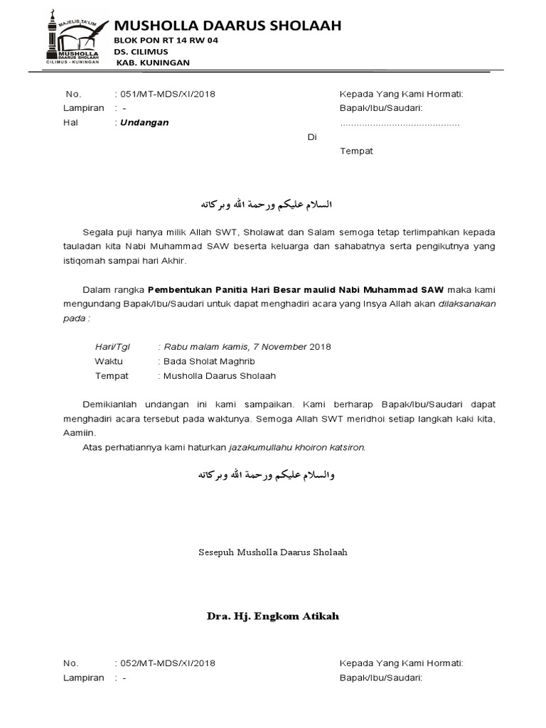 Surat Undangan Majelis Ta'lim Daarus Sholah | PDF