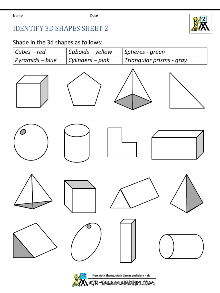 Identify 3D Shapes Sheet 2 PDF