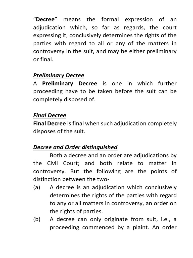 A Comprehensive Explanation of Legal Concepts Related to Court Jurisdiction, Decrees, Orders 