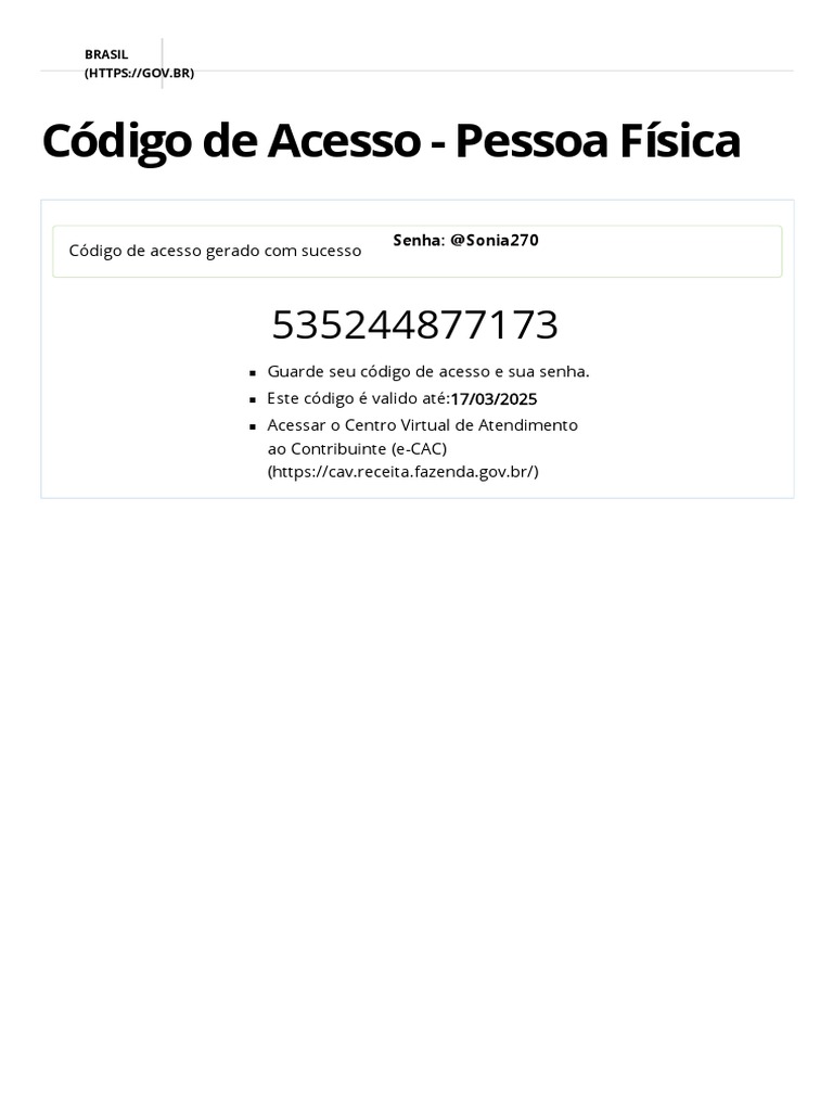 Image Result For Cdigo De Acesso Ao E Cac P O A P O Para Ger Lo