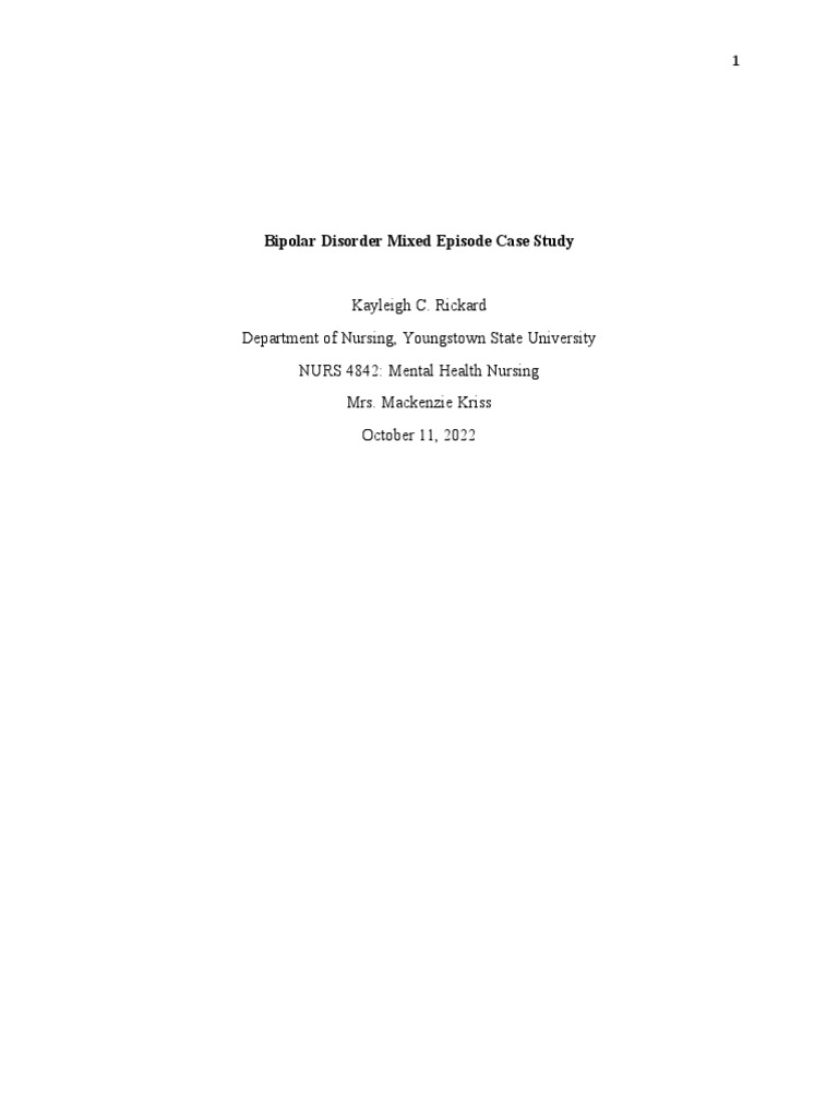 Bipolar Disorder Mixed Episode Case Study | PDF | Mania | Bipolar Disorder