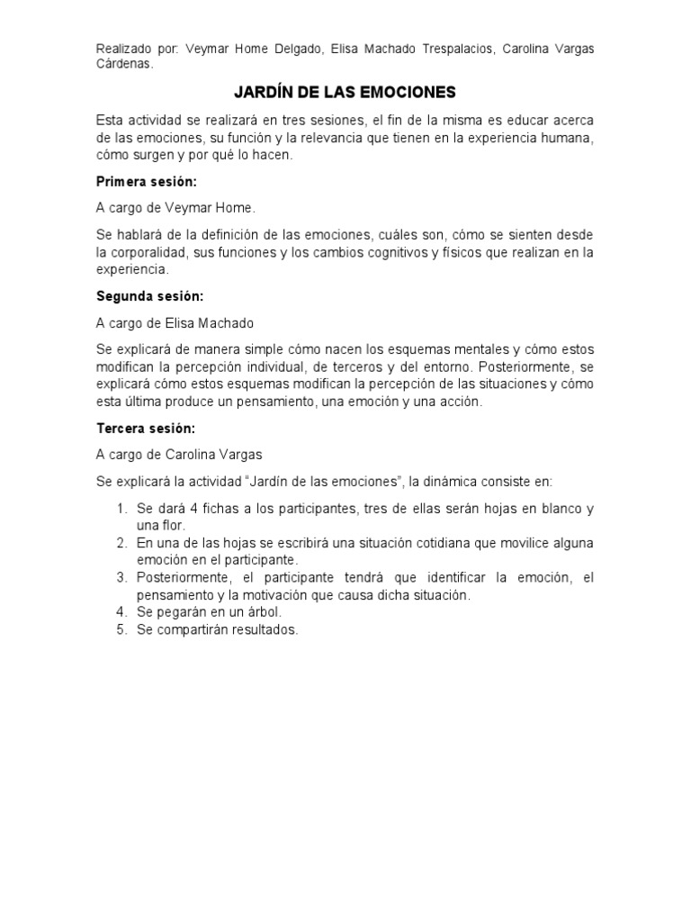 Jardín de Las Emociones | PDF | Relaciones personales, crianza y ...