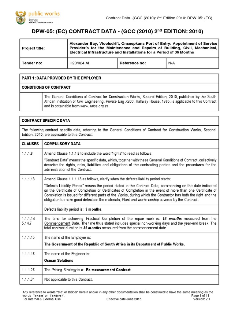 Public Works Tender PDF Indemnity Liability Insurance