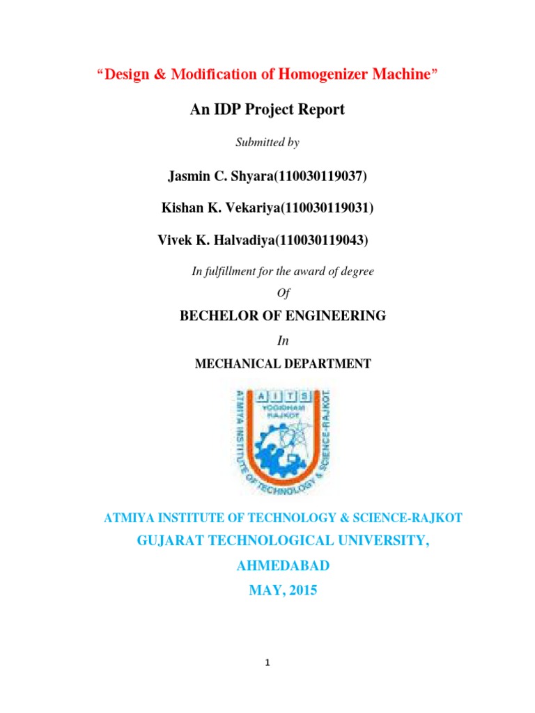 Design of Homogenizer Machine | PDF | Liquids | Emulsion