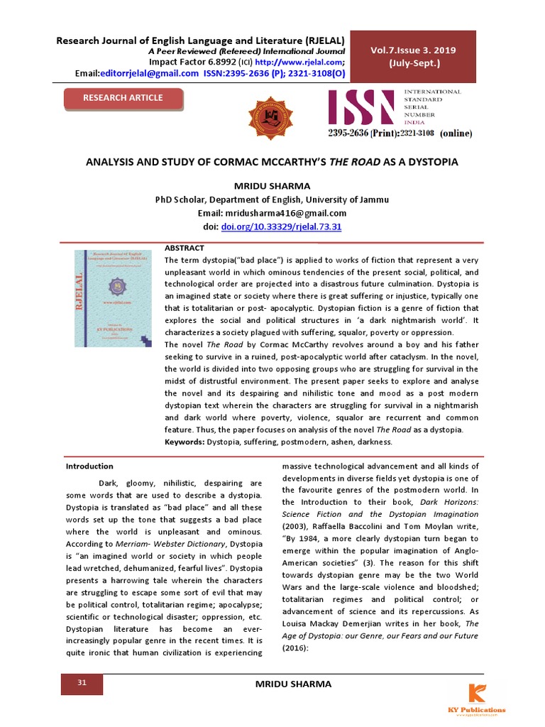 Analysis and Study of Cormac Mccarthy'S The Road As A Dystopia PDF