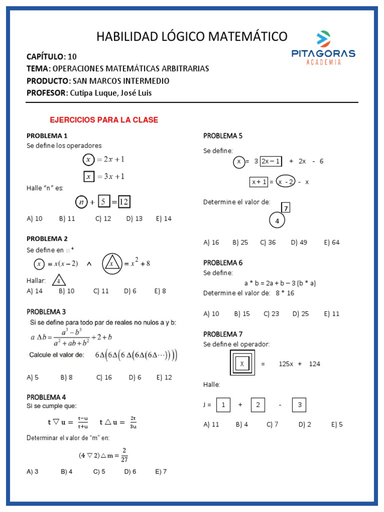 Ejercicios de Clase - Cap 10 - Operaciones Matemáticas | PDF | Matemáticas
