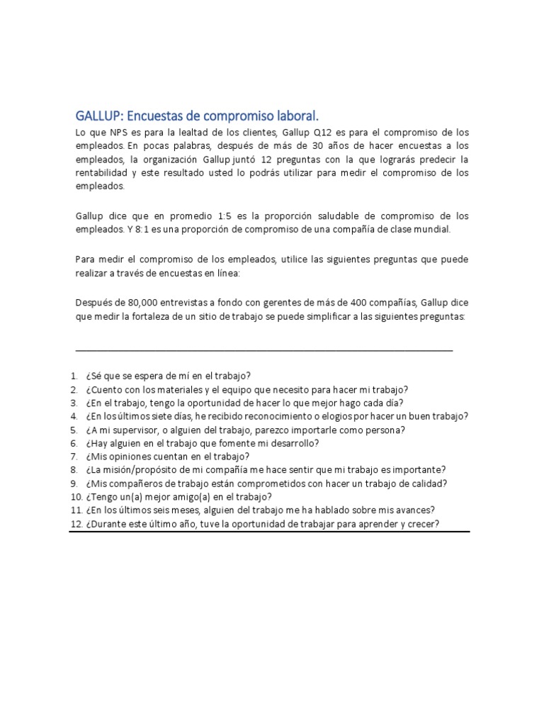 GALLUP Encuestas de Compromiso Laboral PDF