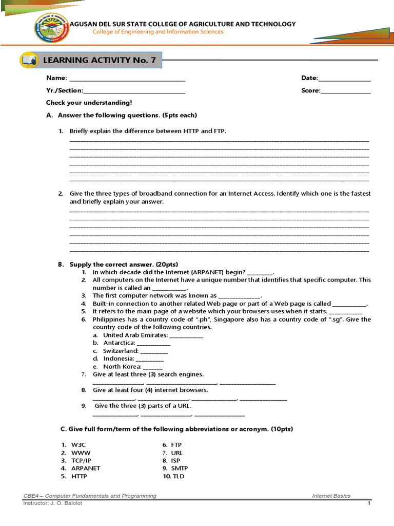 Learning Activity No 7 Internet Basics | PDF | World Wide Web ...