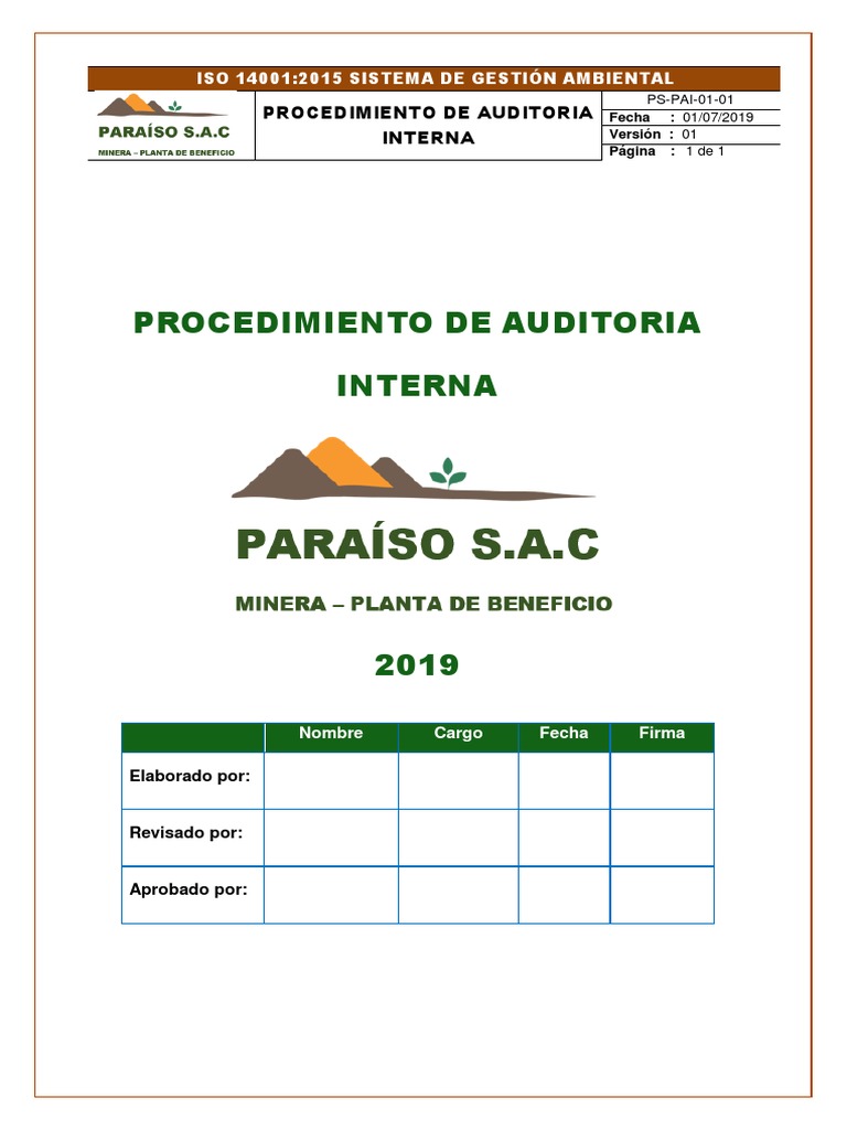 Procedimiento Auditoría Interna ISO 14001 | PDF | Auditoría | Contralor