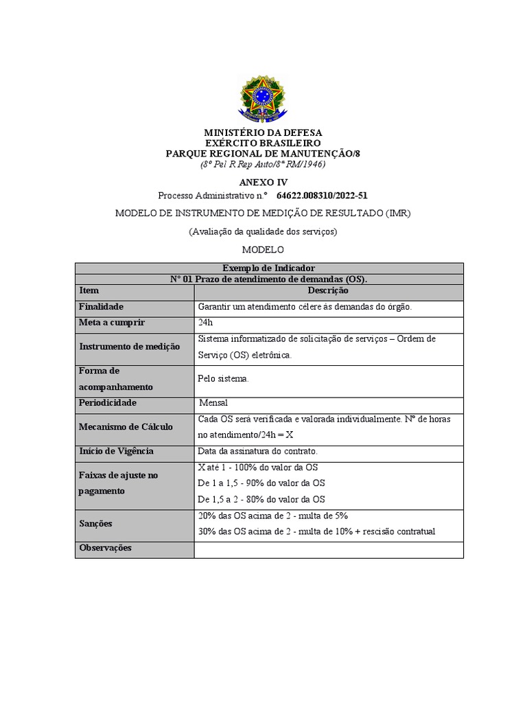 10.4. ANEXO IV - Modelo de Instrumento de Medição de Resultado - IMR | PDF