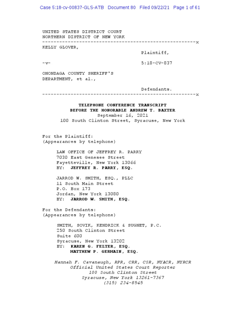 Glover V OCSD (Doc 80) Transcript Judge Baxter Cites Dominick Albanese ...