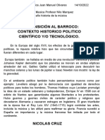 NICOLAS CRUZ HISTORIA 2 LA TRASICION AL BARROCO CONTEXTO HISTORICO POLITICO CIENTIFICO Y_O TECNOLOGICO