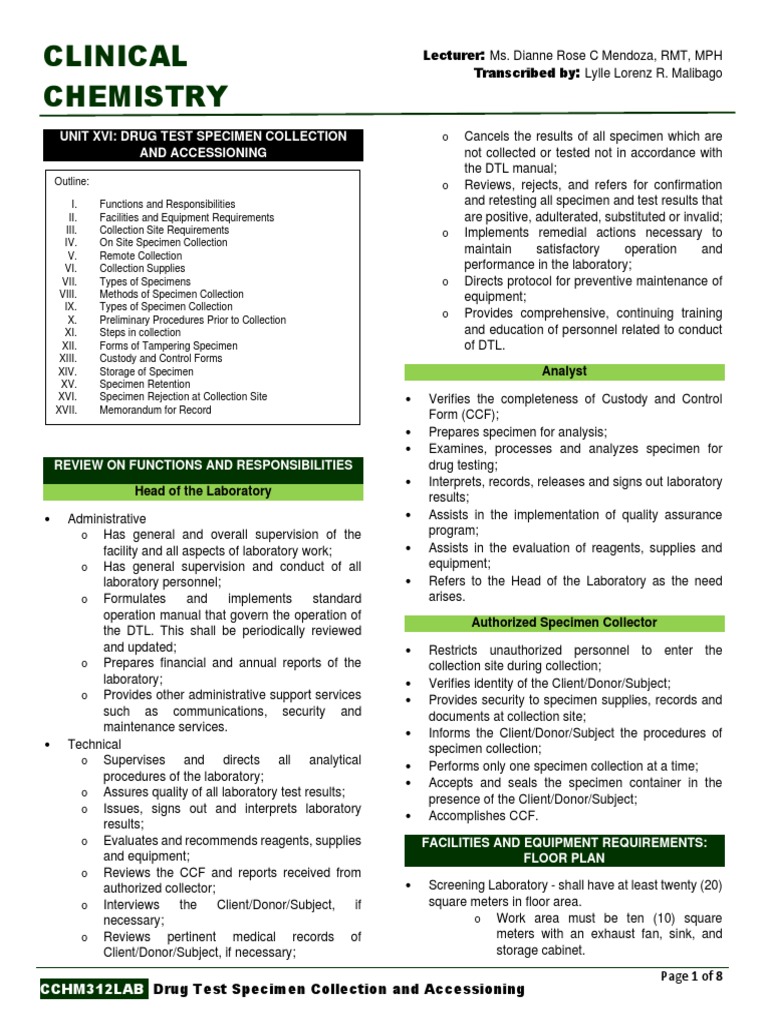 Drug Test Specimen Collection and Accessioning PDF Drug Test