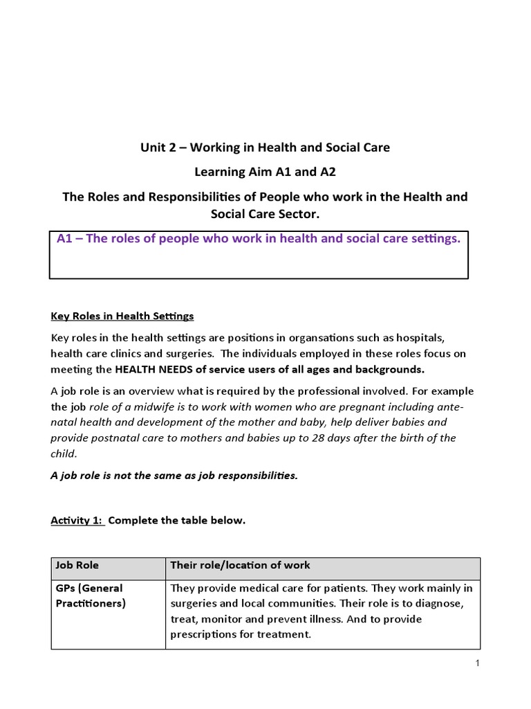Health and Social Care Roles Explained | PDF | Nursing | Health Care