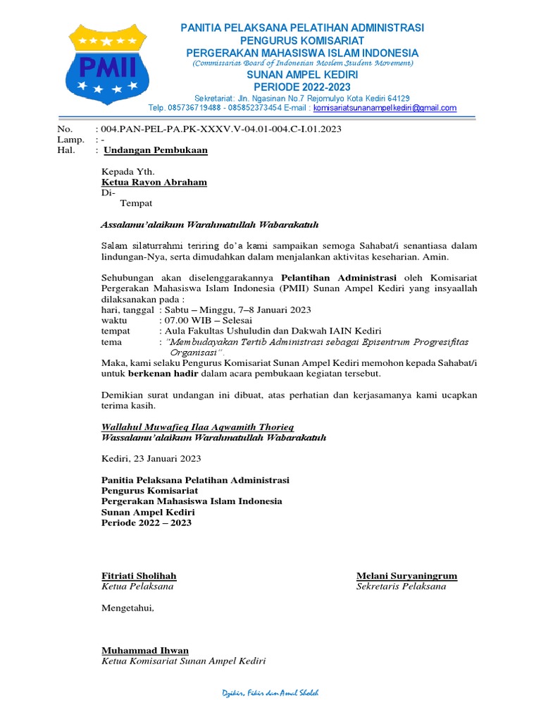 Template CONTOH Surat Undangan Pembukaan-Penutupan | PDF