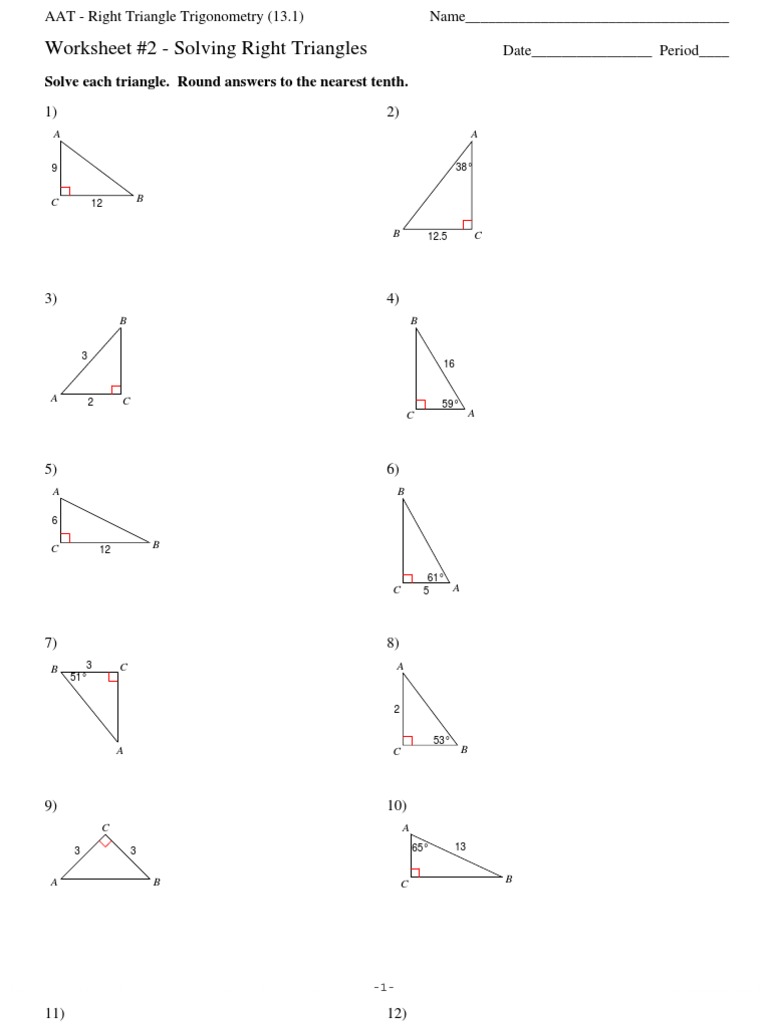 Section 20 20 Right Triangle Trigonometry Solving Right Triangles Intended For Right Triangle Word Problems Worksheet