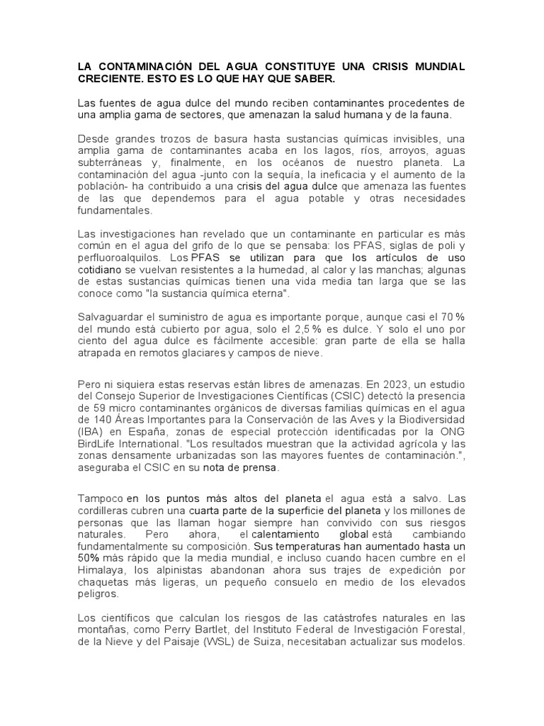 Crisis Global por Contaminación del Agua | PDF | Agua | Contaminación