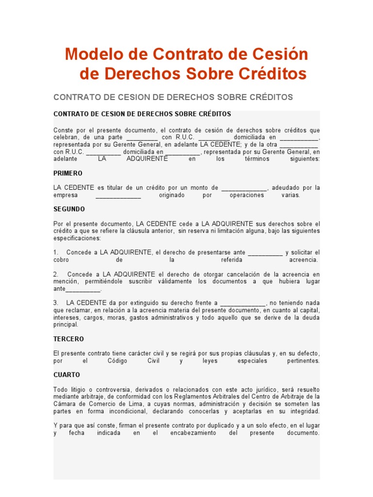 Modelo de Contrato de Cesión de Derechos Sobre Créditos | PDF