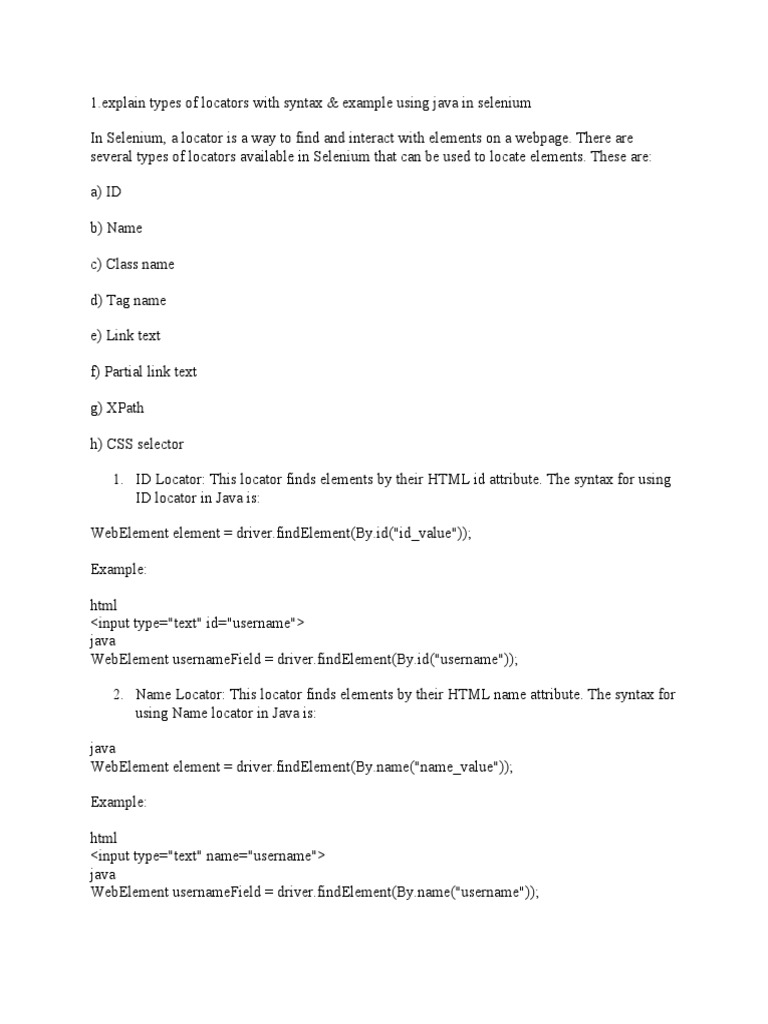 Selenium Interview Questions & New Notes PDF Selenium (Software) Computing