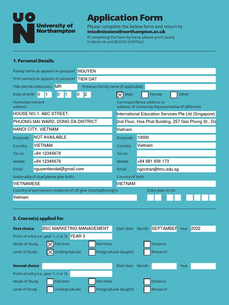 Application Form UoN Sample PDF Disability