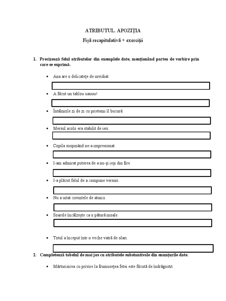Atributul - Fisa de Lucru 8.. | PDF