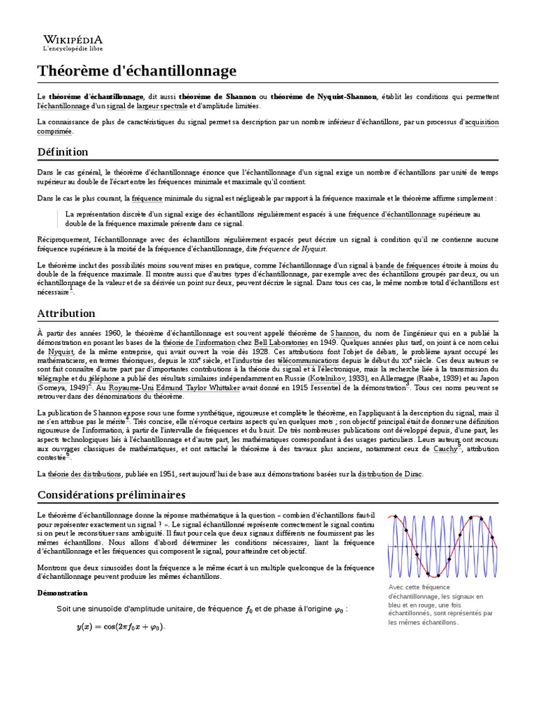 Théorème de Shannon et échantillonnage PDF Échantillonnage (signal — free download