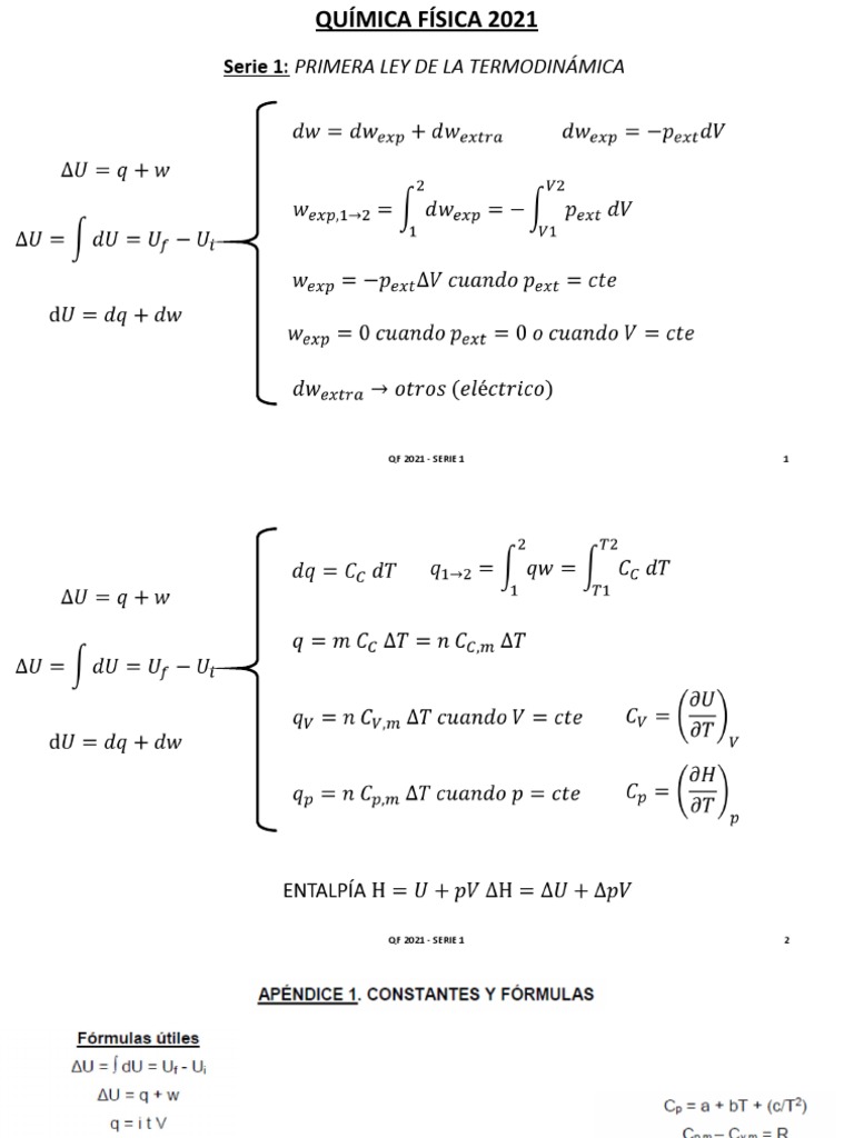 Fórmulas-Primera Ley de Termodinámica | PDF