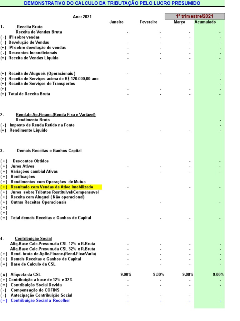 Cálculo de Lucro Presumido 2021 | PDF | Impostos | Renda