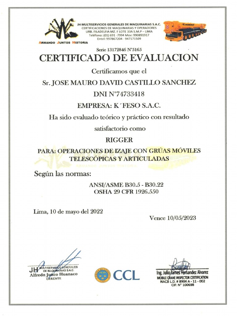 Certificado de Rigger | PDF
