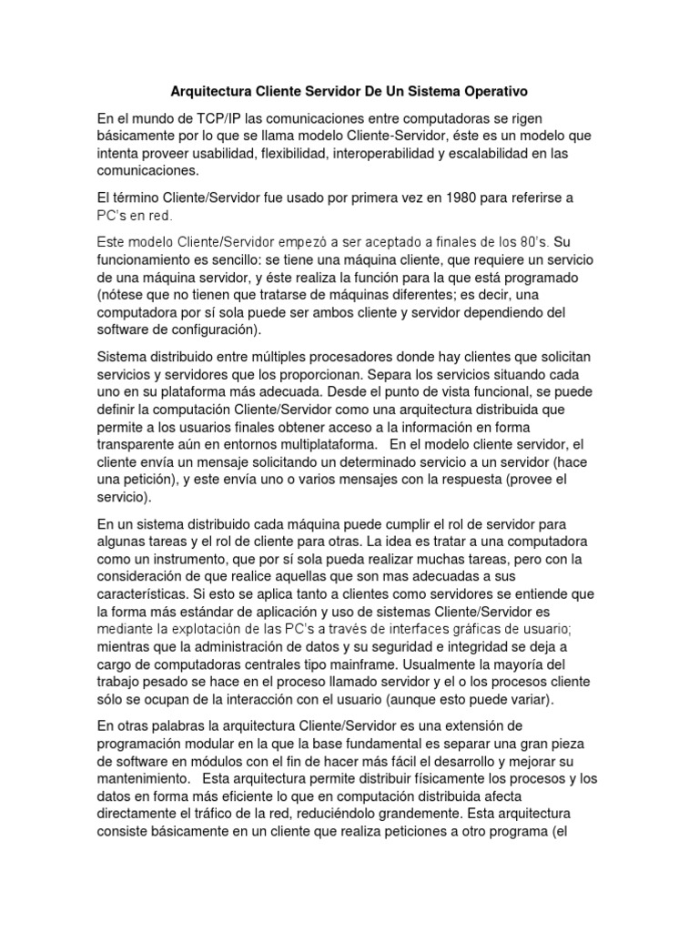 Arquitectura Cliente-Servidor Sistemas Operativos | PDF | Modelo ...