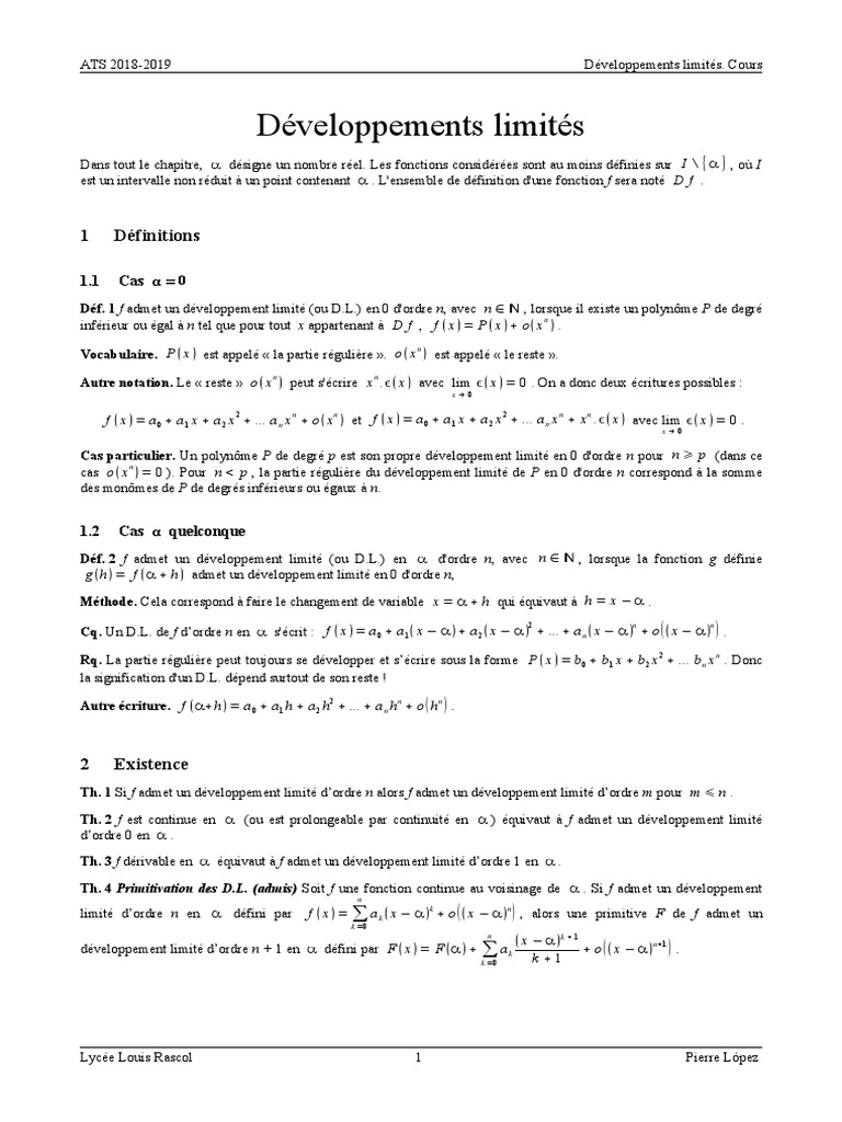 Cours sur les Développements Limités | PDF | Ensemble (Mathématiques ...