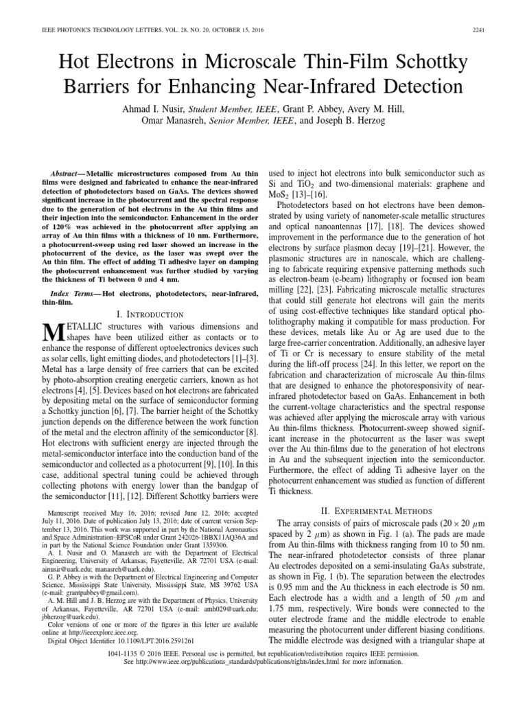 Hot Electrons in Microscale ThinFilm Schottky Barriers For Enhancing