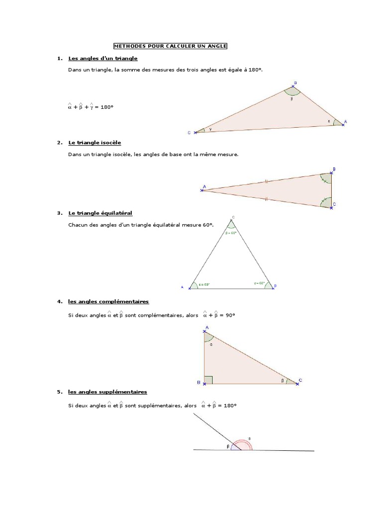 Calcul Angle Triangle Isocèle 5ème Methodes Pour Calculer Un Angle 1. Les Angles D'un Triangle | PDF | Triangle  | Angle