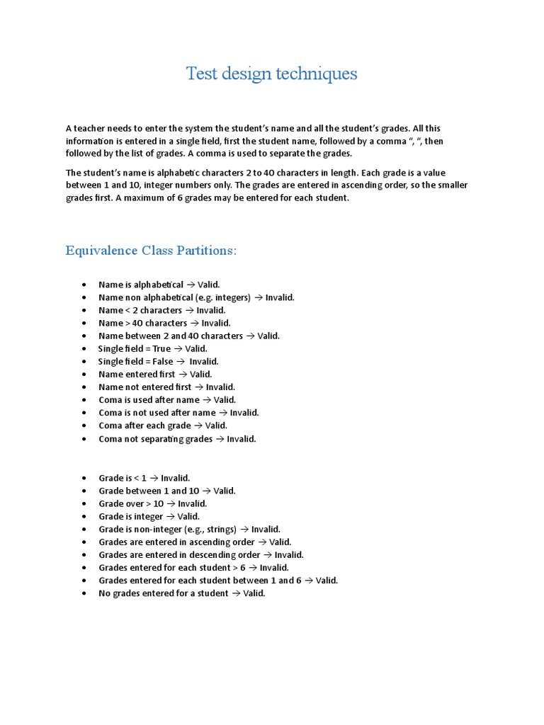 Test Design Techniques for Student Grades | PDF