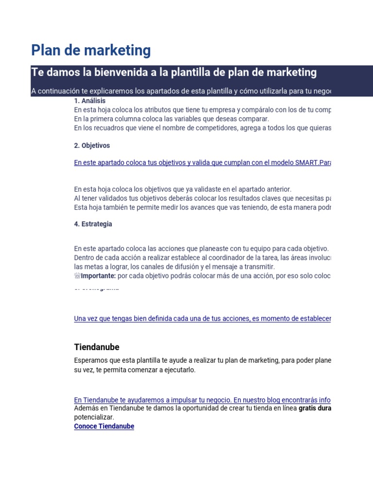 Plantilla de Plan de Marketing | PDF | Marketing | Business