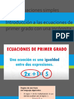 Ecuaciones Simples Introducción A Las Ecuaciones de Primer Grado Con Una Incógnita