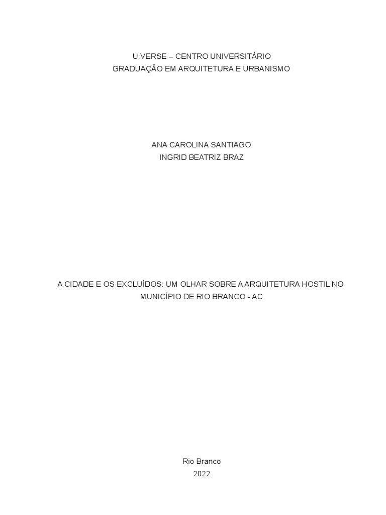 Arquitetura Hostil em Rio Branco | PDF | Sociologia | Economia