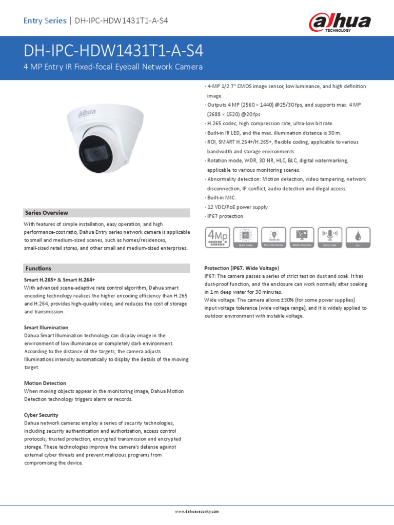 DSDH Ipc HDW1431T1P A 0280B S4 QH2 | PDF | Streaming Media | Camera Lens