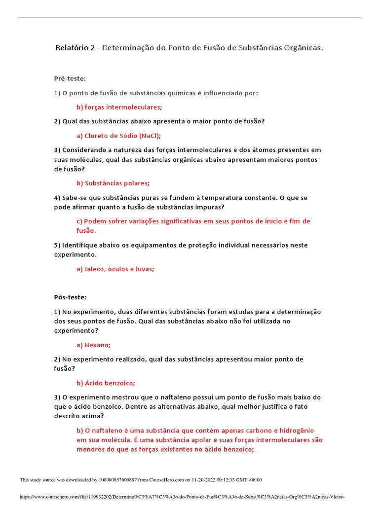 Determina o Do Ponto de Fus o de Subst Ncias Org Nicas Victor Cavalcanti  PDF | PDF, image size:768x1024