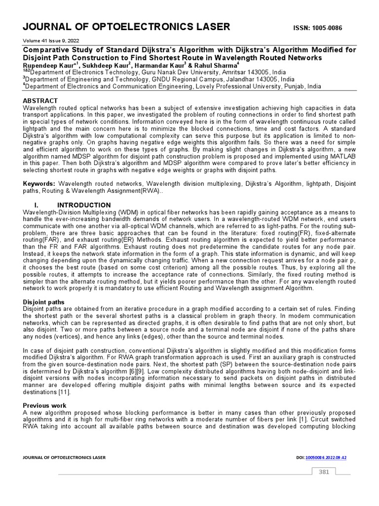 Journal of Optoelectronics Laser PDF Routing Vertex (Graph Theory)