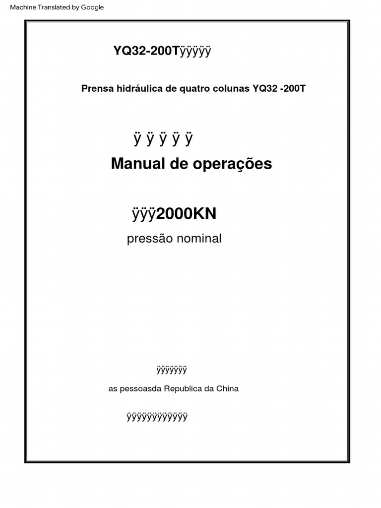 Manual da Prensa Hidráulica YQ32-200T | PDF | Bomba | Motores