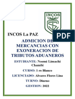 Incos La Paz: Admicion de Mercancias Con Exoneracion de Tributos Aduaneros