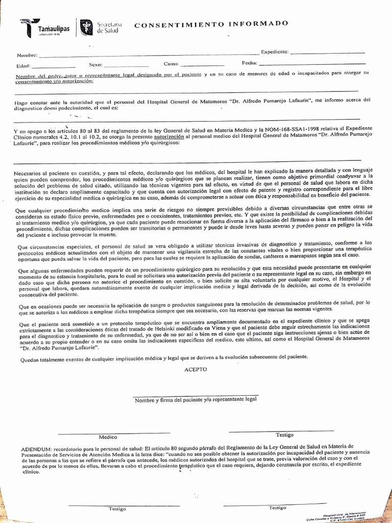 Consentimiento Informado | PDF | Hospital | Paciente